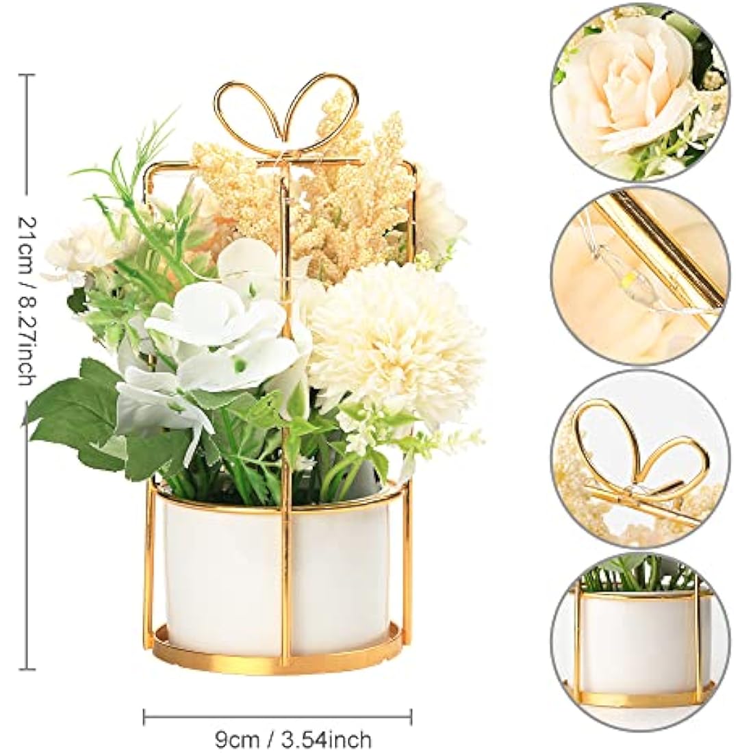 BEGONDIS Set of 2 LED Artificial Flowers Potted Fake White Flowers Hanging Potted Plants For Home Living Room Office Party Decor Decoration