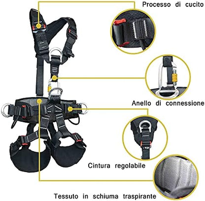 SOB Climbing Harness Safety Harness Full Body Safety Belt Adjustable Outdoor Mountain Climbing Belt for Rock Climbing Tree Climbing Fire Rescue Expanding Training Rappelling, CE Certified