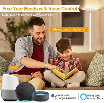 OUTON LED Uplighter Floor Lamp 30W 3000LM, Bright Modern Torchiere Dimmable Standing Lamp, Remote Touch Control & 4 Color Temperatures, 1 Hour Timer for Living Room, Bedroom, Office, White