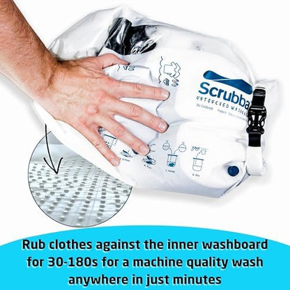 Scrubba UNTOUCHED Wash Bag – Eco-Friendly Portable Washing Machine – Lightweight Manual Washer for Travel, Camping & Baby Clothes – Travel Essentials – Use with Laundry Detergent or Hand Soap – 150g