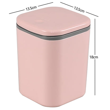 Yesdate Table Bin Mini Desk Rubbish Bin with Lid, 2 Litre Small Table Wastebasket for Office, Home, Bathroom, Bedroom, Car (Pink)