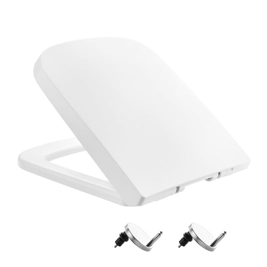 Square Toilet Seat Soft Close, Toilet Seats White with Quick Release and Adjustable Hinges for Easy Cleaning, Simple Top Fixing, Anti-Bacterial Toilet