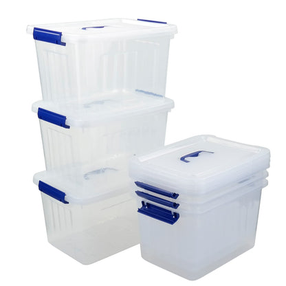 Buyitt Set of 6 Plastic Storage Bins with Lid, 12 Litre Storage Latch Boxes, Clear, f