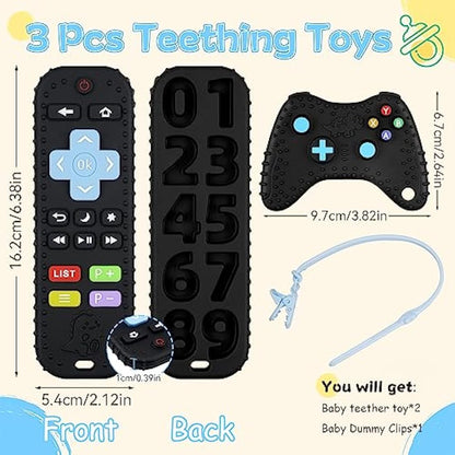 Tikplus Baby Teething Toys, Baby Remote Control & Game Controller Teething with Baby Dummy Chain, BPA-Free Silicone Teething Aid Baby Teether Relief for 0-6 Months