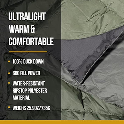 OneTigris Down Camping Blanket for Cold Weather Packable Puffy Backpacking Lightweight Quilt Hiking Gardening Travel Beach Picnic