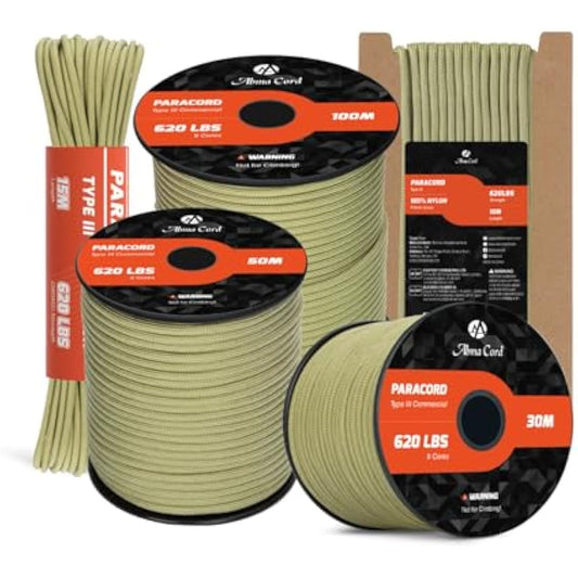 Abma Cord Paracord 4mm 100m 100% Nylon Rope 9 Strands Type III Parachute Cord for DIY, Camping, Survival, Outdoor - Max. 280kg - Holy Guacamole