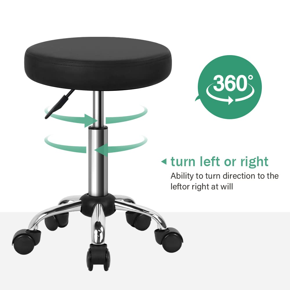 FURWOO Multi-Purpose Rolling Stool with Wheels for Spa - Adjustable Drafting Stool (Black)