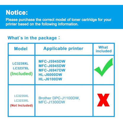 LCL Compatible Ink Cartridge LC-3237 LC3237 XL LC3237XL LC3237BK LC-3237BK LC-3237C LC-3237M LC-3237Y (4-pack KCMY) Replacement for Brother MFC-J5945DW MFC-J6945DW MFC-J6947DW HL-J6000DW