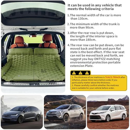 ONTYZZ Car Inflatable Bed Car Mattress SUV Air Mattress 2 Person Airbed for Travelling Camping Mat Self Inflating Sleeping Mats with Foot Pump & Cushion Inflatable Camping Bed 183 * 13 * 7CM