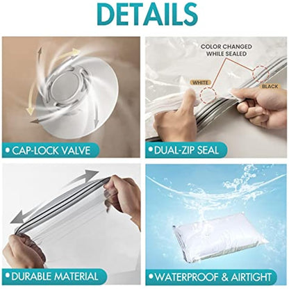 TAILI Vacuum Storage Bags 20 Pack Space Saver for Travel and Home (4 Jumbo, 4 Large, 4 Medium, 8 Roll-Up) Reusable Vacuum Bags for Clothing, Bedding, Duvets, Save 80% More Storage Space