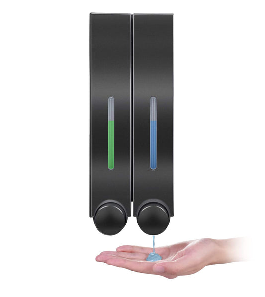 WANGCL Wall Mounted Soap Dispenser Shower Lotion Shampoo Gel Cotainer for Bathroom Toilet in Office Cafe Restaurant Hotel - Double Black