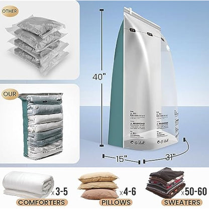 TAILI Vacuum Storage Bags 4 Pack, Jumbo Cube Storage Bags 80x100x38 CM, Forest Green Large Vacuum Sealer for Duvets Beddings Comforters Clothes,Easy Compression,Space Saver