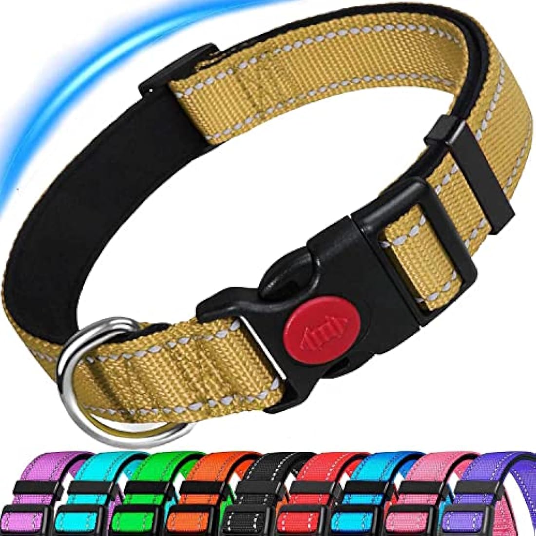 ATETEO Dog Collar, Reflective Adjustable Basic Dog Collar with Soft Neoprene Padding, Durable Nylon Pet Collars for Puppy Large Dogs