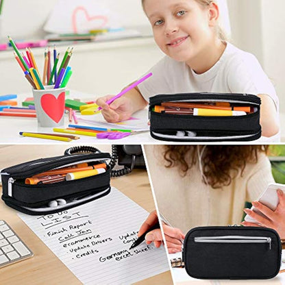 YONZONE Pencil Case Large Capacity Pencil Cases Big Pencil Bag Pen Pouch Holder for Boys Girls Teenage, 3 Compartments Stationery Office School Supplies High Storage Organiser Makeup Bag Adult, Black