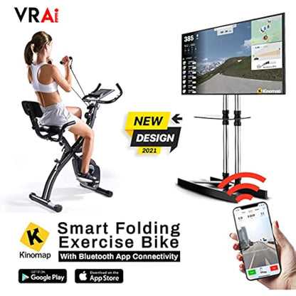VRAi Fitness SXB-350 Bluetooth Smart Folding Exercise Bike-Kinomap Smartphone App Compatible and Live Video Streaming Classes-Our Magnetic Resistance Folding Bike is Best Exercise Bikes for Home Use