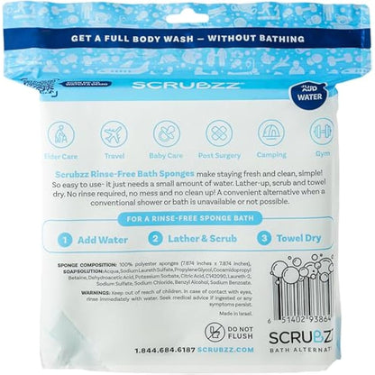 Scrubzz Disposable Bed Bath Wipes 25 Pack for Elderly Travel Camping Single Use Shampoo Shower Rinse Free