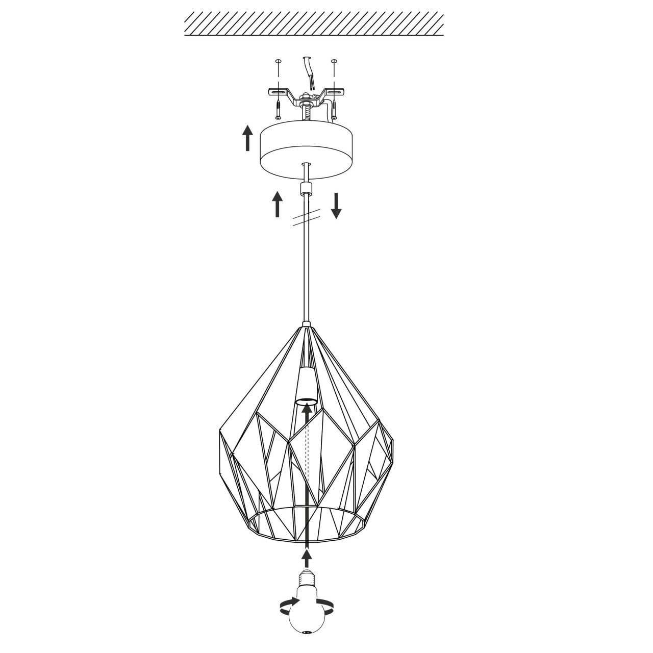 Eglo Carlton 1 Vintage Pendant Lamp, Retro Hanging Light in Black and Gold Steel, E27 Socket,  31 cm (12.2")