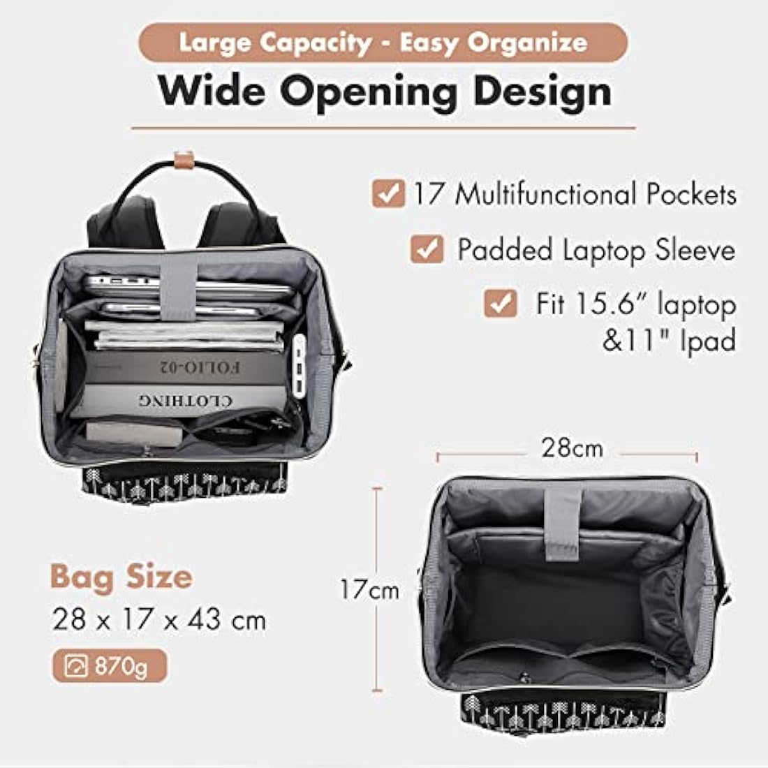 Lekesky Laptop Backpack Women Rucksack Bags 15.6 Inch Laptop Backpack with USB Port School Bag for Travel Business College Women Men- Black