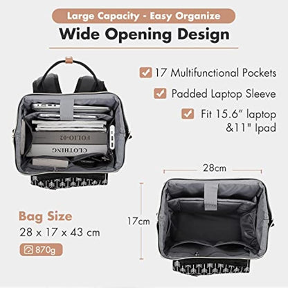 Lekesky Laptop Backpack Women Rucksack Bags 15.6 Inch Laptop Backpack with USB Port School Bag for Travel Business College Women Men- Black