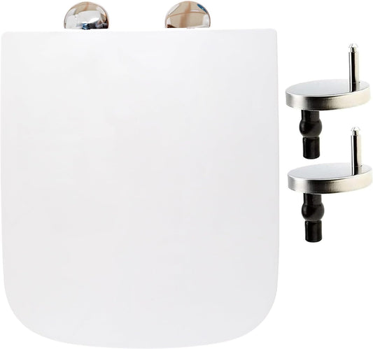 Soft Close Square Toilet Seat One Button Quick Release for Easy Cleaning Easy Installation with Top Fixing & Adjustable Hinges, Standard Size Loo Seat