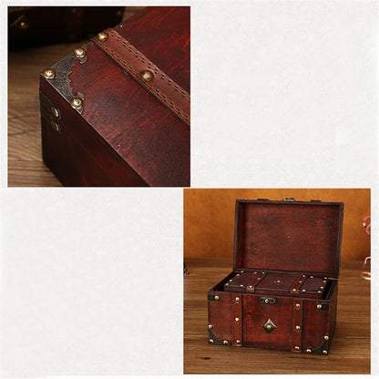 LIKEUDO Retro Jewelry Treasure Chest With Lock Vintage Wooden Trinket Storage Box (S (7.1x3.9x4.3in))