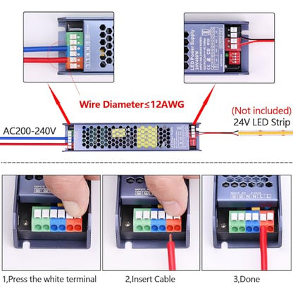GOMING 24V 16.7A 400W LED Driver Slim Transformer AC 200-240V to DC 24V 16.7A Power Supply Constant Voltage IP20 Compact Extremely Thin Adapter for