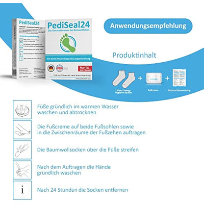 PediSeal24 Foot Cream Deodorant - 1 x 10 ml jar with long-term effect against foot odor, includes disposable hygiene socks