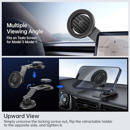 SYNCWIRE Fits MagSafe Car Mount for Universal Dashboard, Tesla Screen, Magnetic Phone Holder for Car, Foldable Aluminum Alloy Arm, Super Stable Car Mount for iPhone 15 Pro Max 14 13 12&All Phones