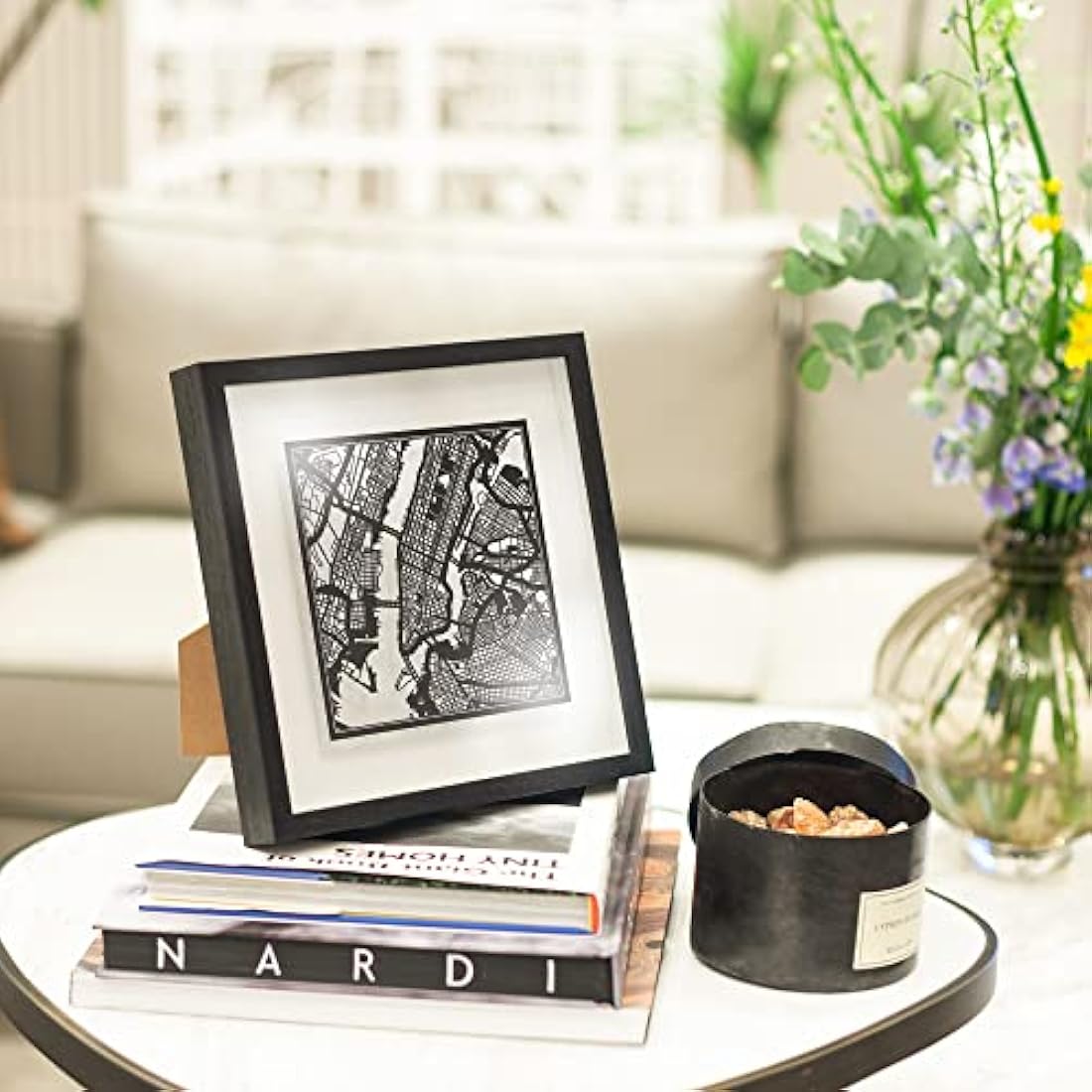 O3 DESIGN STUDIO Toronto Paper Cut Map framed, White map, White frame, 9x9 inches, Gift Boxed, 4 background color, self-changing, Paper Art