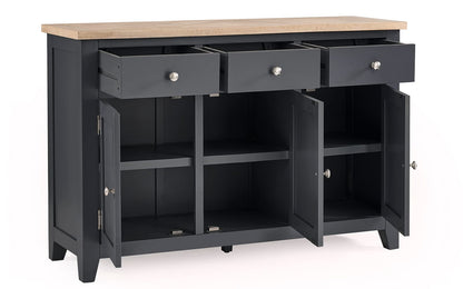 Julian Bowen Bordeaux Sideboard, Dark Grey & Oak - H86 x W128 x D40cm