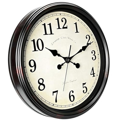 DIYZON Round Classic Wall Clock Silent Non Ticking 16'' Extra Large Quartz Vintage Clock, Curved glass Rome Retro Clock Battery Operated, Suitable