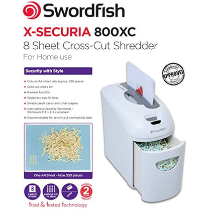 Swordfish 40300 X-Securia 800XC 8 Sheet Cross Cut Paper/Document Shredder, White