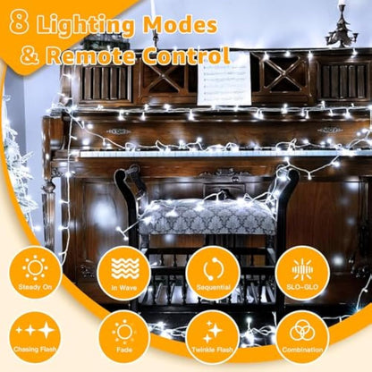 Ollny 30m 300 LED Fairy Lights Mains Powered, Outdoor Waterproof String Light with Remote/Plug/Modes/Timer, Bright Cool White Lighting Outside Indoor Garden Tree Party Wedding Decorations