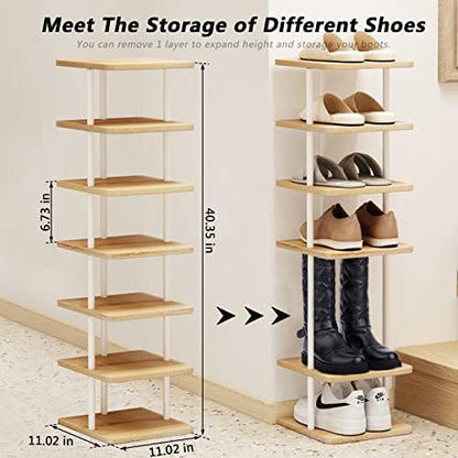 Dazioter Vertical Shoe Rack Storage Narrow Shoe Organizer Shelf 7 Tier