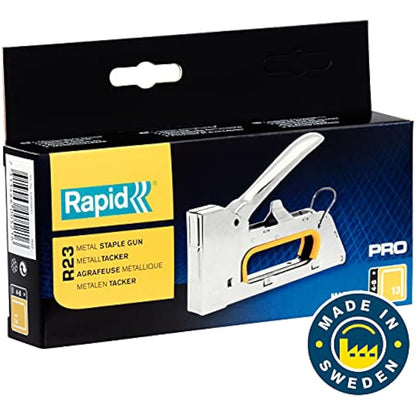 Rapid Heavy Duty Manual Staple Gun PRO R23 for No. 13 Staples, Upholstery Staple Gun with Ergonomic Handle, All-Steel Construction, and Easy Loading System, Made In Sweden (10600521), Silver