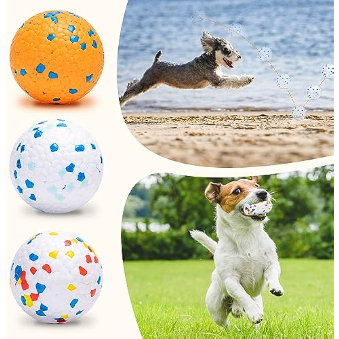 Nobleza 3 Pack Dog Balls Toys, Indestructible Dog Ball Toy, Nature Rubber High Bounce Solid Dog Balls for Throw and Fetch, Durable Floating Interactive Dog Toys, Medium, D6.3cm/2.48''