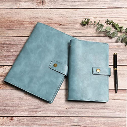 WONDERPOOL Leather Diary Refillable Notebook Spiral Journal Binder Portfolio - A5 Dot Grid Paper & Inner Pockets for Travel Work and Personal Organizer (Lake Blue, A5)