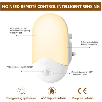 2 Pack LED Night Light, Night Lights Plug in Walls with Dusk to Dawn Photocell Sensor, 0.5W Energy Saving, Warm White Plug in Night Lighting for Kids/Children, Bedroom, Hallway, etc