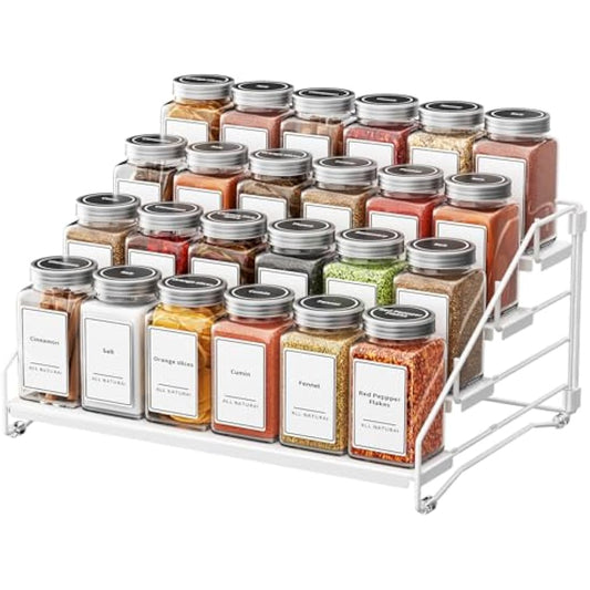 ZDDLOINP 4-Tier Spice Rack for inside cupboard, Kitchen Countertop Spice Rack, Depth Adjustable Spice Racks Organiser for Counter, Cupboard, Pantry White (1 Pack)