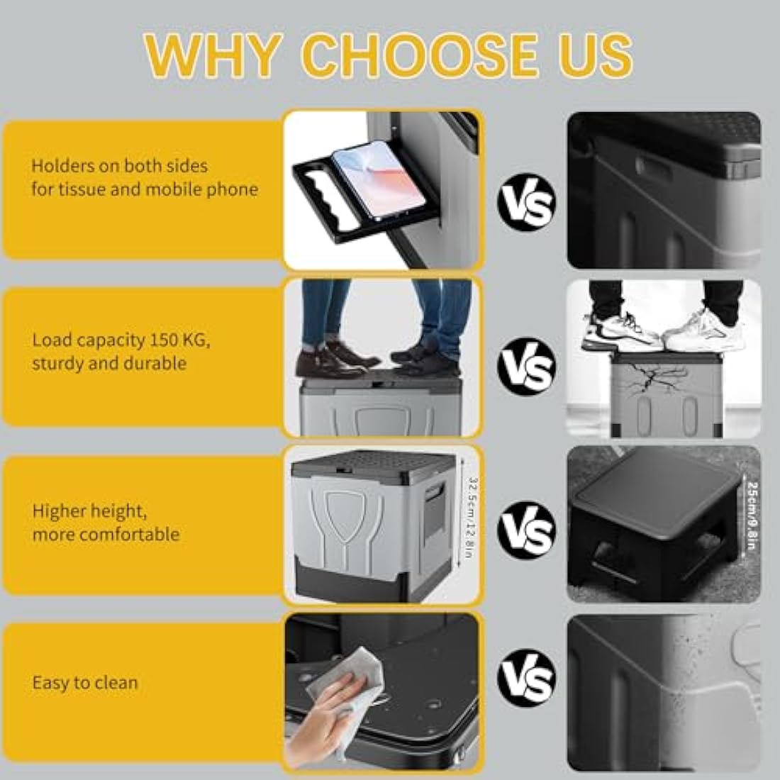 congumi Folding Camping Toilet, Portable Toilets for Adults,Travel Toilet with Paper and Phone Holder, Emergency Toilet with 20pcs Trash Bags, Car Toilet/Campervan Toilet/Fishing Toilet