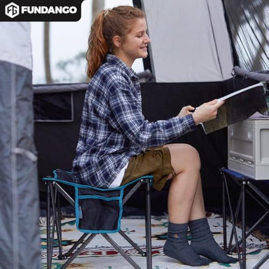 FUNDANGO Oversized Camping Stool with cushion, 18.1 Inch footstool 400 Lbs Heavy Duty Padded Collapsible folding stool Portable Foldable seat for Outdoor Garden Fishing Hiking with Carry Bag (Grey)