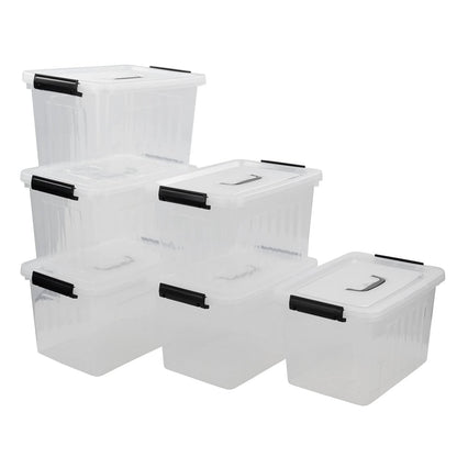 Tyminin 6-Pack 12 L Storage Boxes, Plastic Latch Bin Box with Lids/Handles