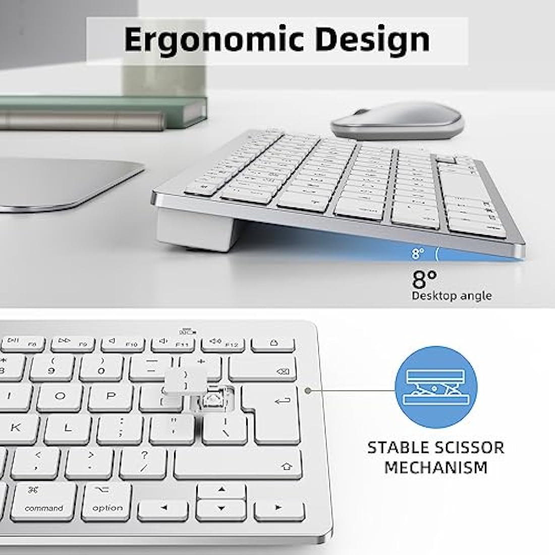 Bluetooth Keyboard and Mouse Set for Mac, OMOTON Ultra-Slim Wireless Keyboard and Mouse Combo for Apple Mac, MacBook Pro/Air, iMac, Mac Mini,Battery-powered, QWERTY UK Layout, Silver