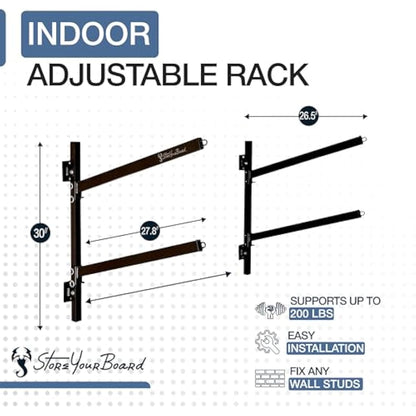 StoreYourBoard 2 Kayak Indoor Storage Rack, Adjustable Garage Wall Mount Hanger, Heavy Duty Holds 200 lbs