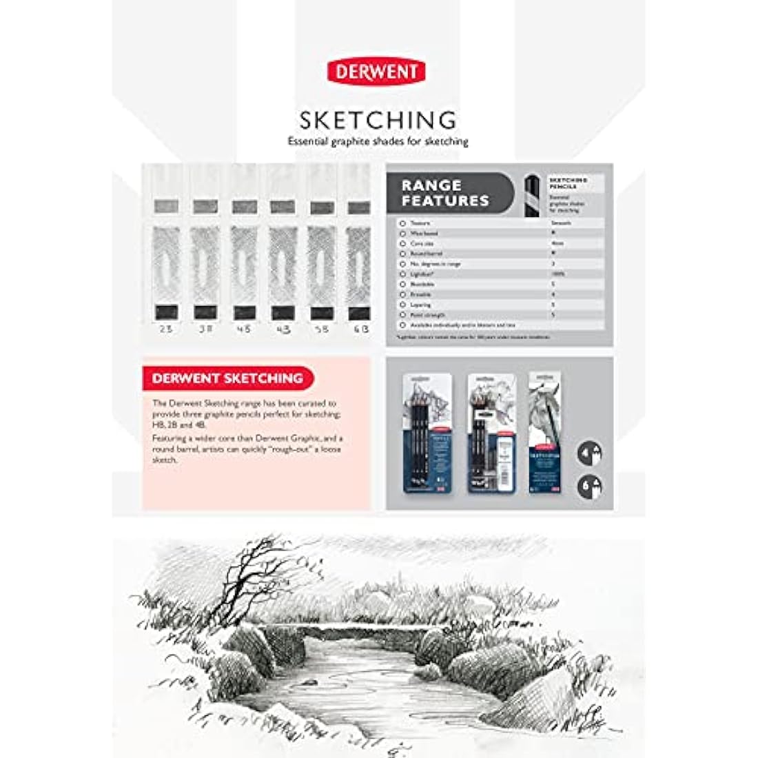 Derwent Sketching Collection, Drawing & Writing, Set Of 48 Pencils In A Wooden Gift Box, Ideal For Sketching, Professional Quality, 0700759