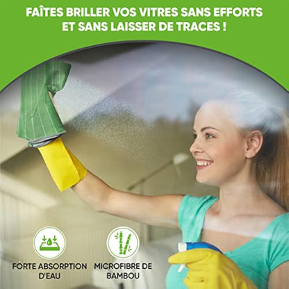 Kit de 10 Chiffons Bambou Microfibres, Lavettes et Eponges Lavables Qualité Premium - Nettoyer Vitres Sans Traces, Voiture, Plaque de Cuisson, Inox, Lunettes, Moto – Essuie-Tout Magique Anti Poussière