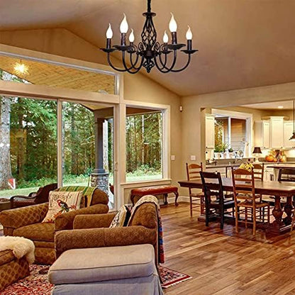 JIINOO Rustic Pendant Chandelier, French Country Vintage 6 Lights Chandeliers Farmhouse Pendant Light Fixture Height Adjustable Candle Wrought Iron Chandelier for Kitchen,Dining Room,Living Room,Foyer