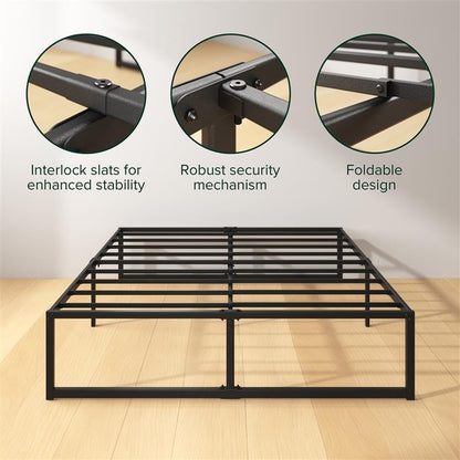 Zinus Lorelai Double Bed frame - Bed 135x190 cm - 36 cm Height with Underbed Storage - Metal Platform Bed frame - Black