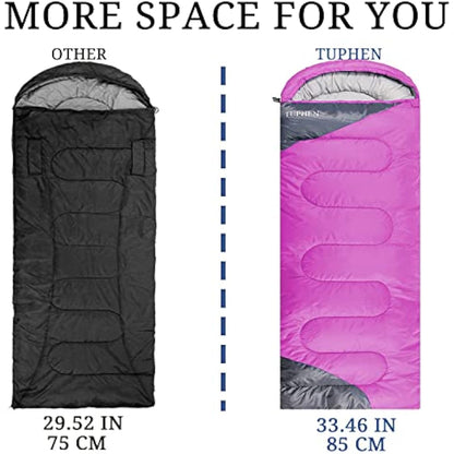 tuphen - XL Sleeping Bags: 3-4 Seasons Warm Cold Weather - Camping Sleeping Bag for Hiking Backpacking - Packable Travel Gear Summer Winter - Adults Kids Girls Boys, Light Purple Grey