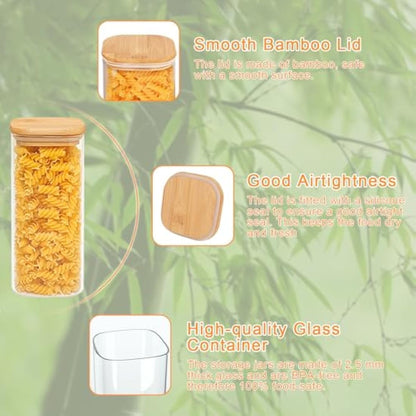Finew 2100ml Glass Storage Jars with Lids, 3 Pack Airtight Glass Jars & Canisters, Square Spice Jars for Pasta Flour Spices Cookie Sugar Tea Coffee Beans